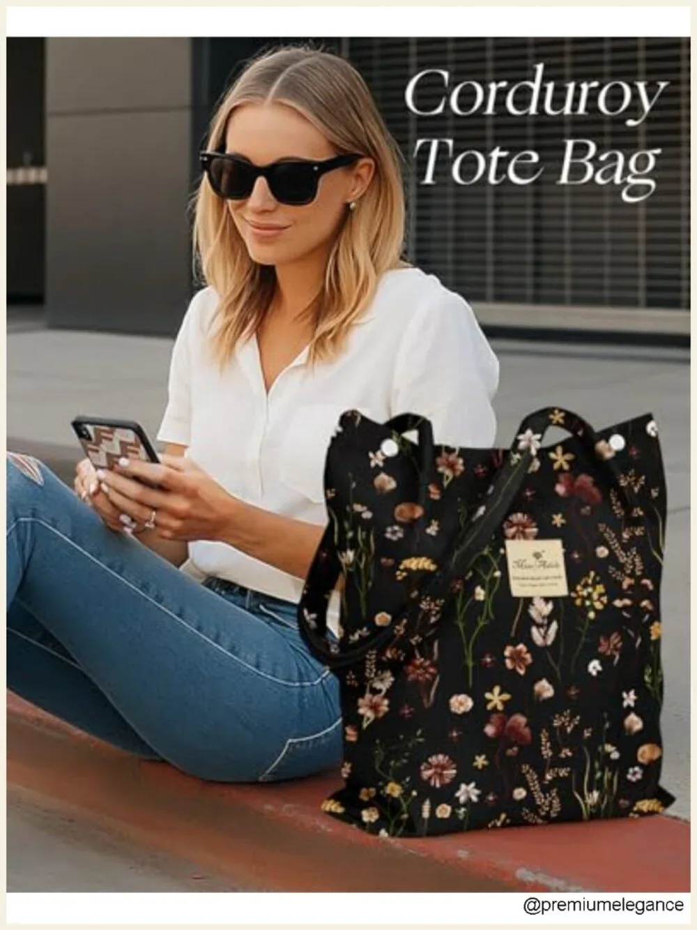 Corduroy Tote Bag - Reusable with Magnetic Buckle & Inner Pocket
